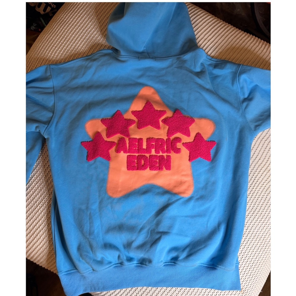 Aelfric Eden Blue Star Chenille Embroidery Hoodie Sweatshirt Pink Orange Medium